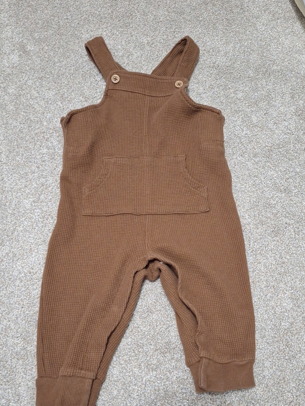 Carter's Brown Waffle Knit Overalls with Front Pocket